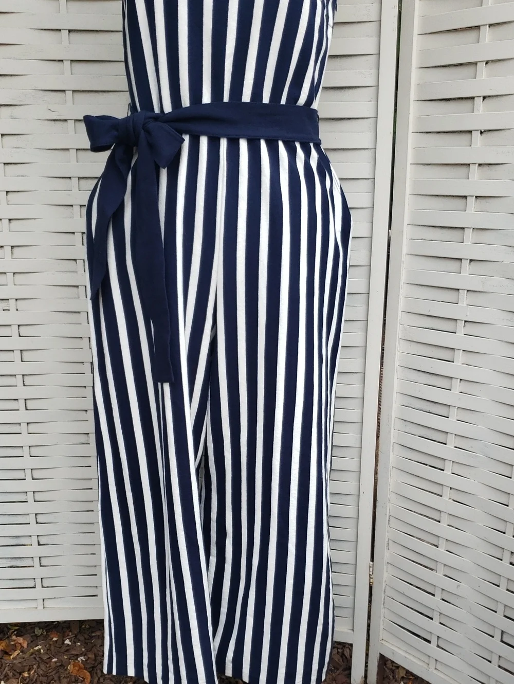 J. Crew Navy and White Striped Jumper with Waist Tie Size 4